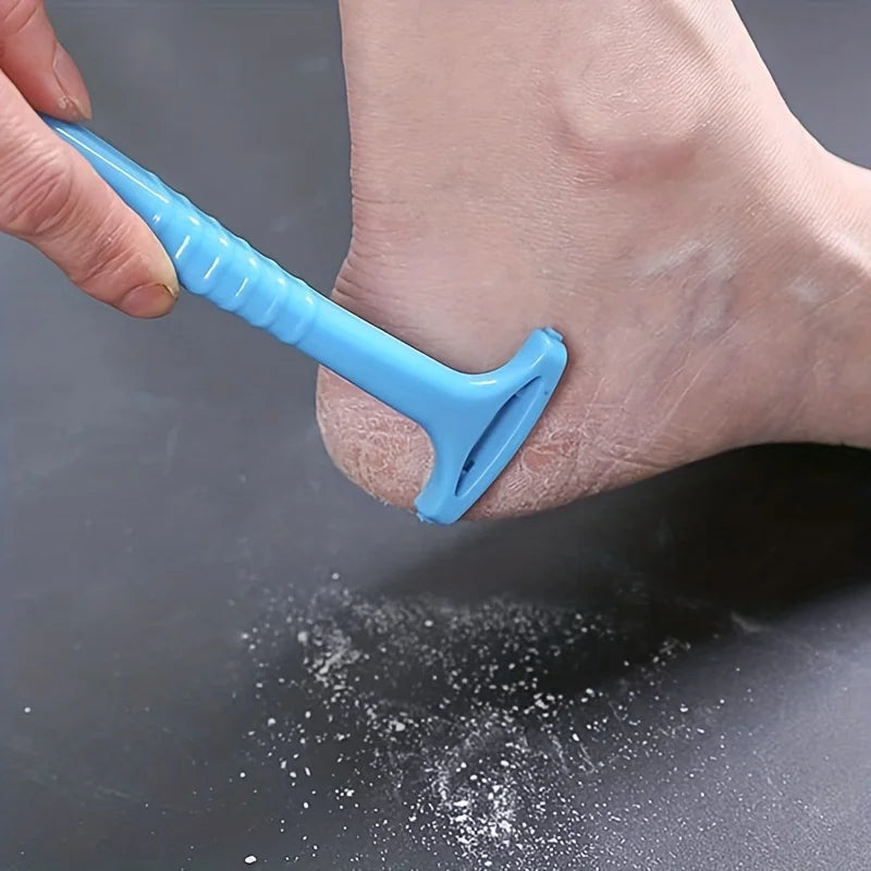 Blue plastic foot callus remover tool for smooth feet