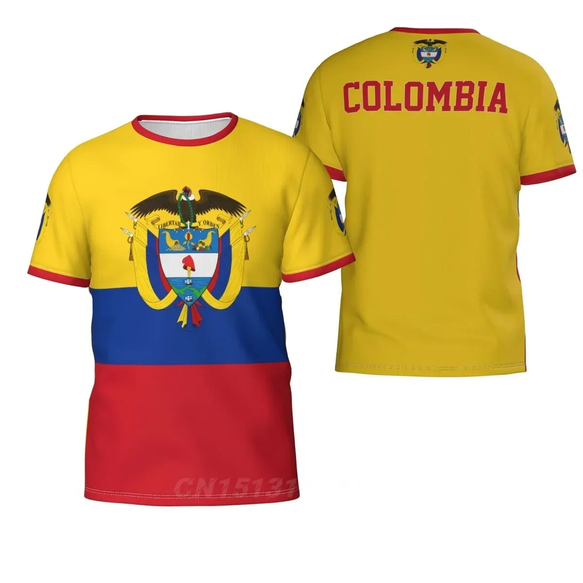 Colombian football soccer jersey in yellow, red, and blue for game day