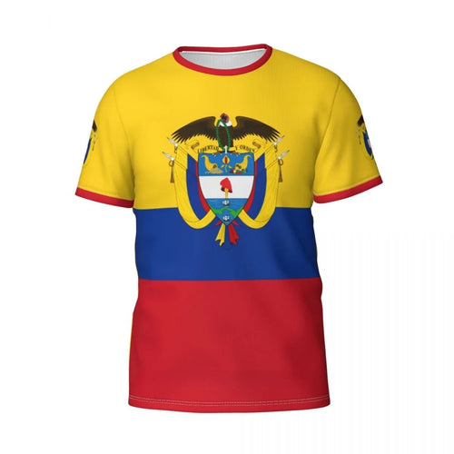 Colombian football soccer jersey, bright yellow, red, and blue colors