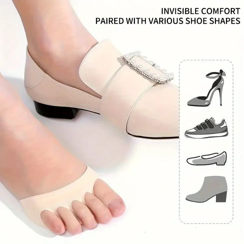 Beige forefoot pad protectors for pain relief with versatile shoe compatibility.
