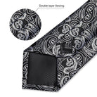 VacationGrabs formal neck tie for men with double-layer sewing and intricate silver pattern