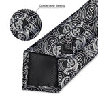 VacationGrabs formal neck tie for men with double-layer sewing and intricate silver pattern