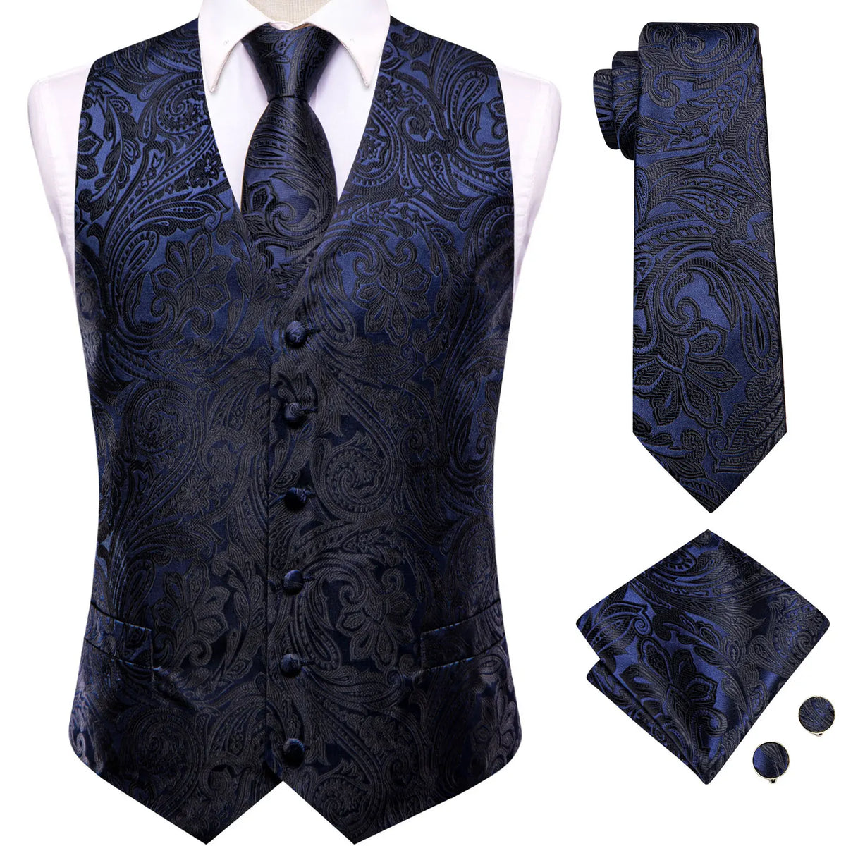 Men's blue paisley vest set, formal wear for mens, perfect for events