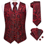 Red paisley vest set, formal wear for mens, stylish event attire