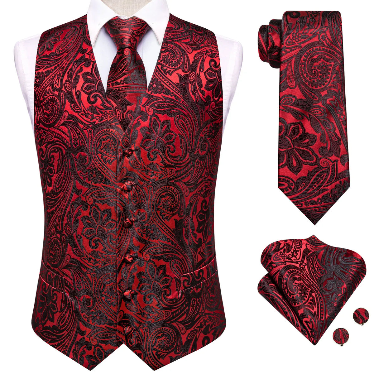 Red paisley vest set, formal wear for mens, stylish event attire