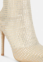 Fortunate Rhinestones Embellished Mesh Boots