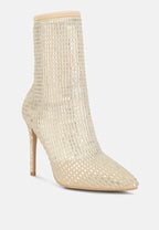 Fortunate Rhinestones Embellished Mesh Boots