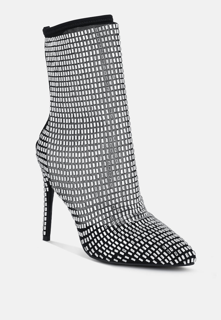 Fortunate Rhinestones Embellished Mesh Boots