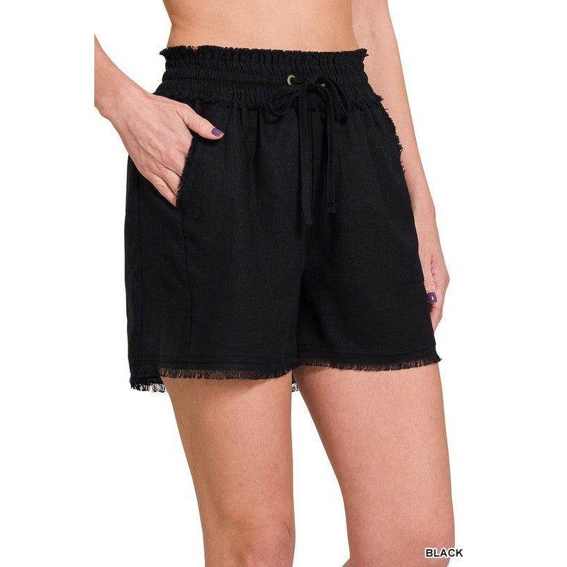 Zenana Women's Black Shorts with Elastic Waistband and Frayed Hem for Comfortable Casual Wear