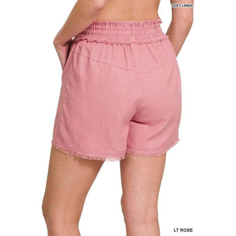 ZENANA women's frayed hem summer shorts in light rose color with a comfortable waistband