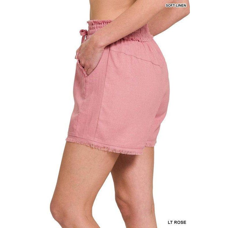 ZENANA frayed hem summer shorts in soft linen with side pockets and a comfortable waistband