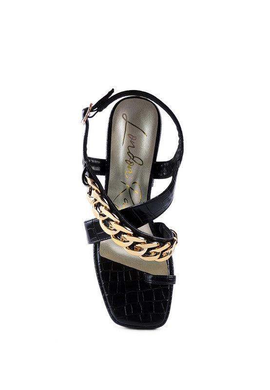 Women's Shoes - Heels Frecklin Metal Chain Strap Croc Block Sandal