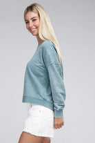 Women's Shirts French Terry Acid Wash Boat Neck Pullover