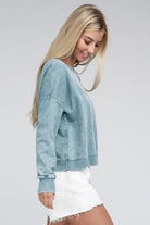 Women's Shirts French Terry Acid Wash Boat Neck Pullover