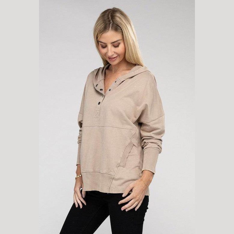French Terry Acid Wash Kangaroo Pocket Hoodie - VacationGrabs