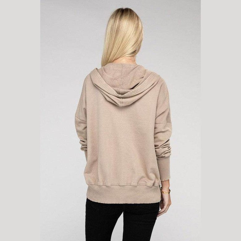 French Terry Acid Wash Kangaroo Pocket Hoodie - VacationGrabs
