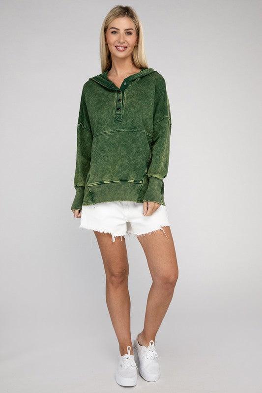 Women's Sweatshirts & Hoodies French Terry Acid Wash Kangaroo Pocket Hoodie