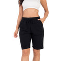 VacationGrabs black women's french terry bermuda shorts with elastic waistband and drawstring