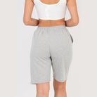 VacationGrabs women's gray french terry bermuda shorts with elastic waistband back view