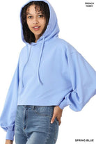 Women's Shirts French Terry Drop Shoulder Cropped Hoodie