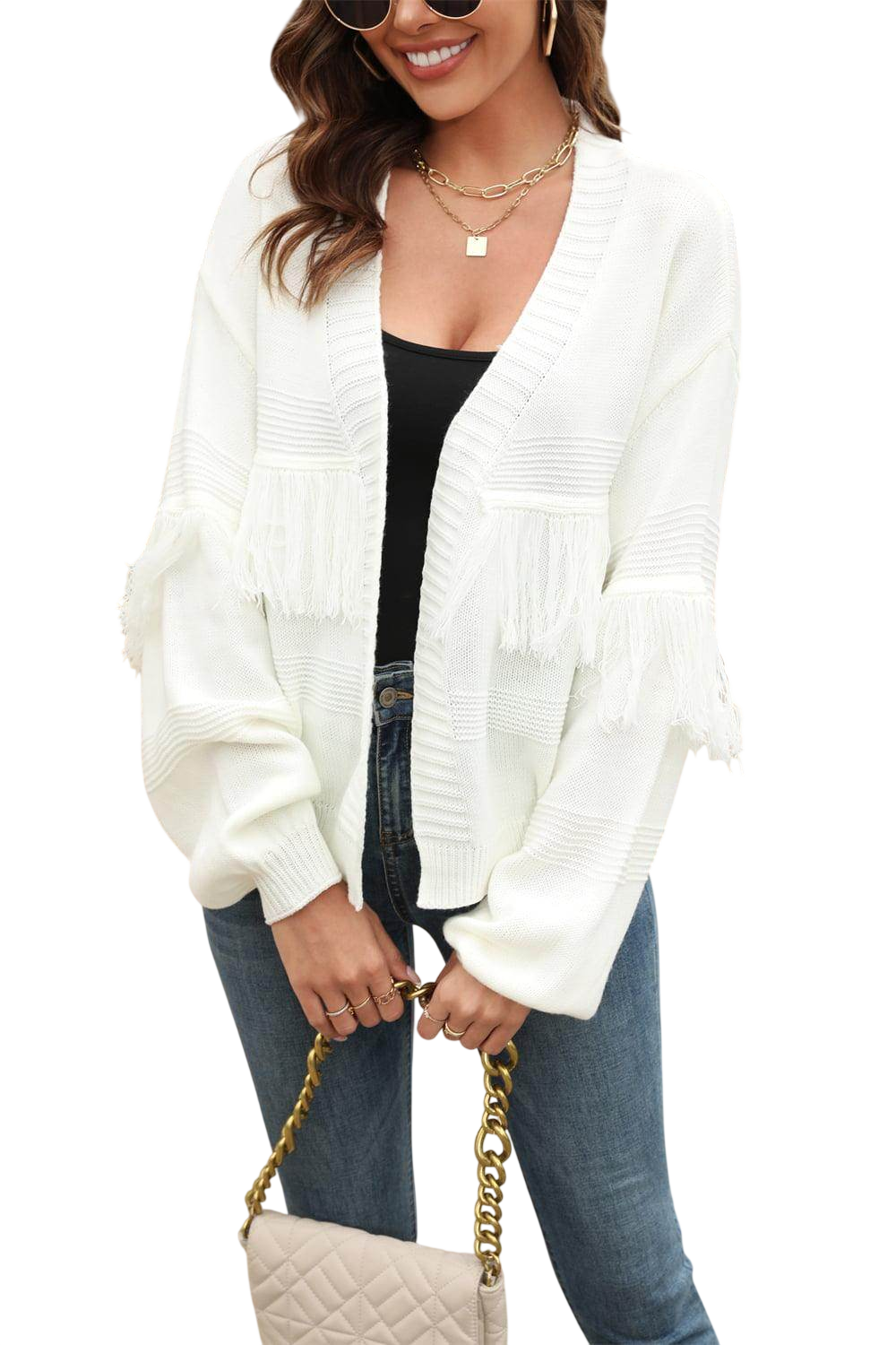 VacationGrabs Women's Fringe Trim Cardigan in Hot Pink