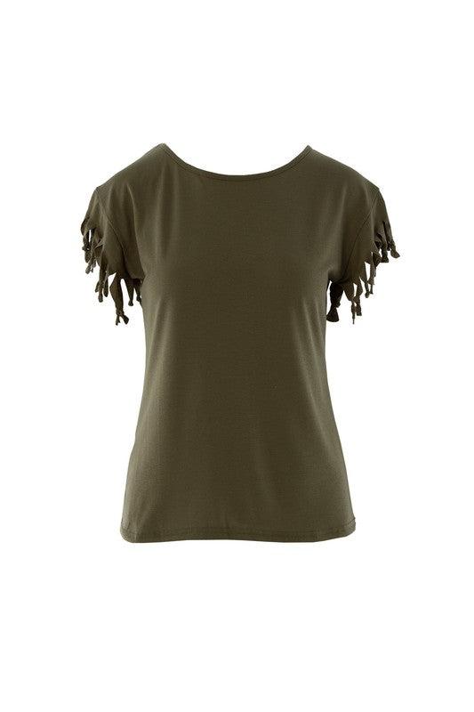 Women's Shirts Fringe trim tee shirt