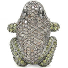 Unique frog ring for men adorned with sparkling stones in metallic finish