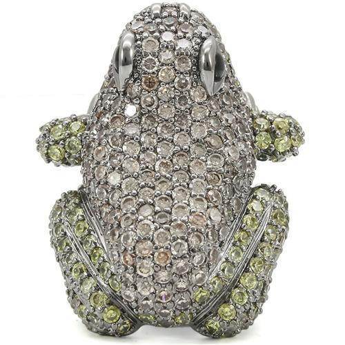 Unique frog ring for men adorned with sparkling stones in metallic finish