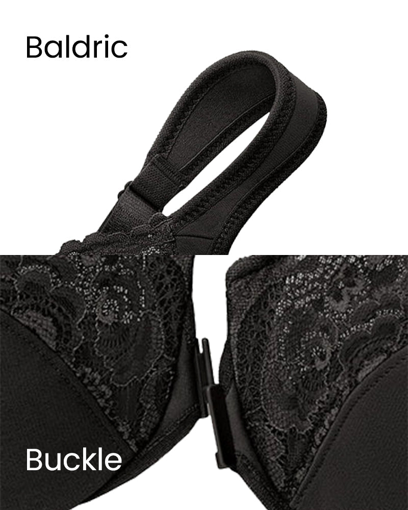 SheCurve Black Front Closure Underwire Bra with Lace Detail and Adjustable Straps