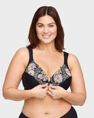 SheCurve front closure underwire bra with floral embroidery and adjustable straps for comfort and support
