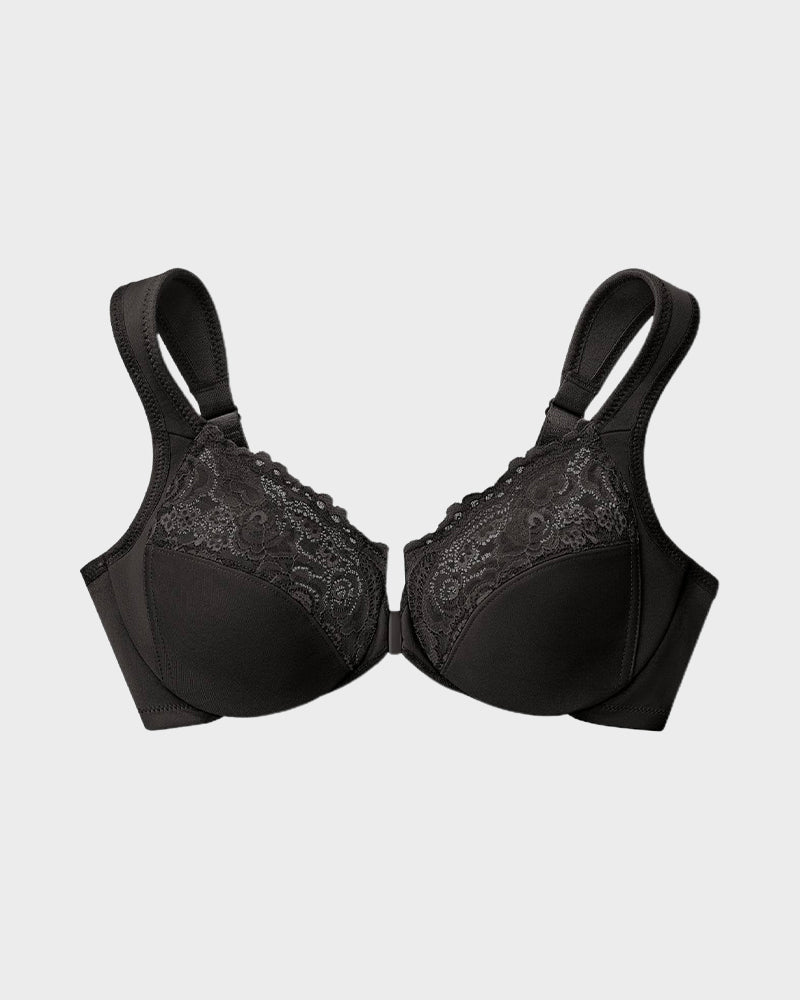 SheCurve Front Closure Underwire Bra in Black with Lace Detail and Comfortable Straps