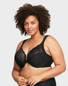 SheCurve front closure underwire bra in black with lace detailing for added elegance