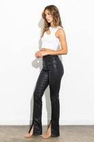 Women's Pants Front Slit Slim Bootcut Faux Leather Pants