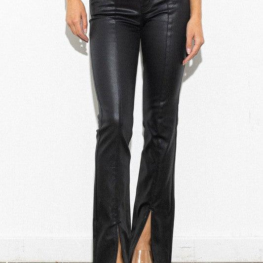 Women's Pants Front Slit Slim Bootcut Faux Leather Pants