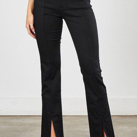 Women's Jeans Front Slit Slim Bootcut Jeans in Black