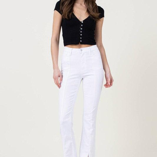 Women's Jeans Front Slit Slim White Bootcut Jeans