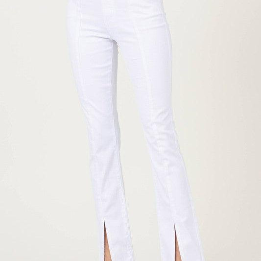 Women's Jeans Front Slit Slim White Bootcut Jeans
