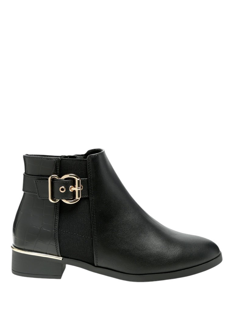 Frothy Buckled Ankle Boots With Croc Detail