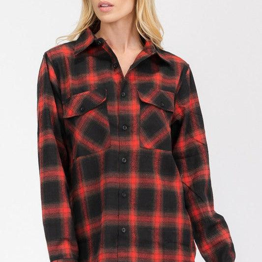 Women's Shirts Full Plaid Checkered Flannel Long Sleeve
