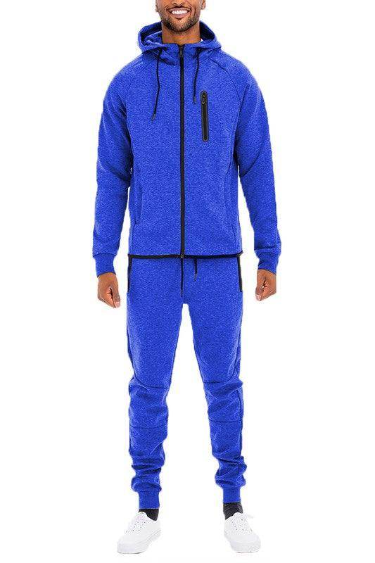 WEIV Men's 2PC Track Sets featuring a full zip jacket and pants in blue, ideal for workouts and casual wear