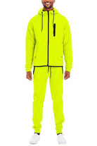 WEIV Men's 2PC Track Sets in Neon Yellow with full zip jacket and pants for sporty casual wear