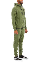 WEIV Men's 2PC Track Set featuring a full zip jacket and pants in olive green color