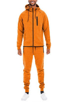 WEIV Men's 2PC Track Set with full zip jacket and pants in vibrant orange color