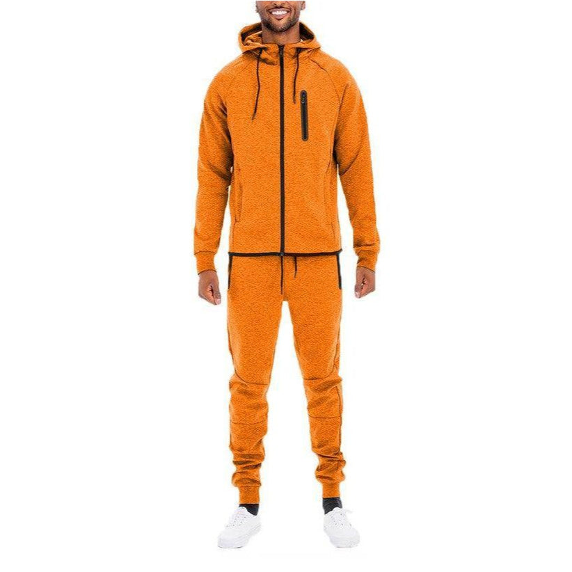 WEIV Men's 2PC Track Set with full zip jacket and pants in vibrant orange color