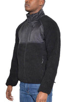 WEIV full zip sherpa jacket in black with quilted panels and zippered pockets for men