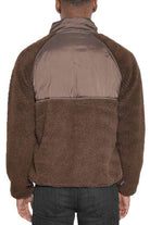 Back view of WEIV full zip sherpa jacket in brown, featuring a soft fleece texture and a stylish design