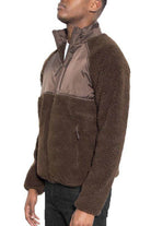 WEIV men's full zip sherpa jacket in brown with a stylish design and zippered pockets