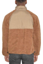 WEIV full zip sherpa jacket in brown with contrasting tan back view for stylish warmth