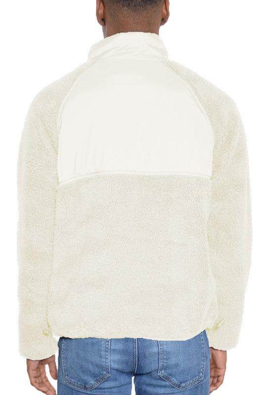 Men's WEIV full zip sherpa jacket in cream color with a cozy design perfect for cold weather