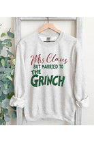 Funny Christmas sweaters featuring Mrs Claus but married to the Grinch design on a cozy sweatshirt